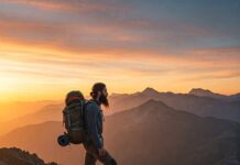 Best Backpacking Routes in North America for Adventure Lovers Backpacker at sunrise mountain vista