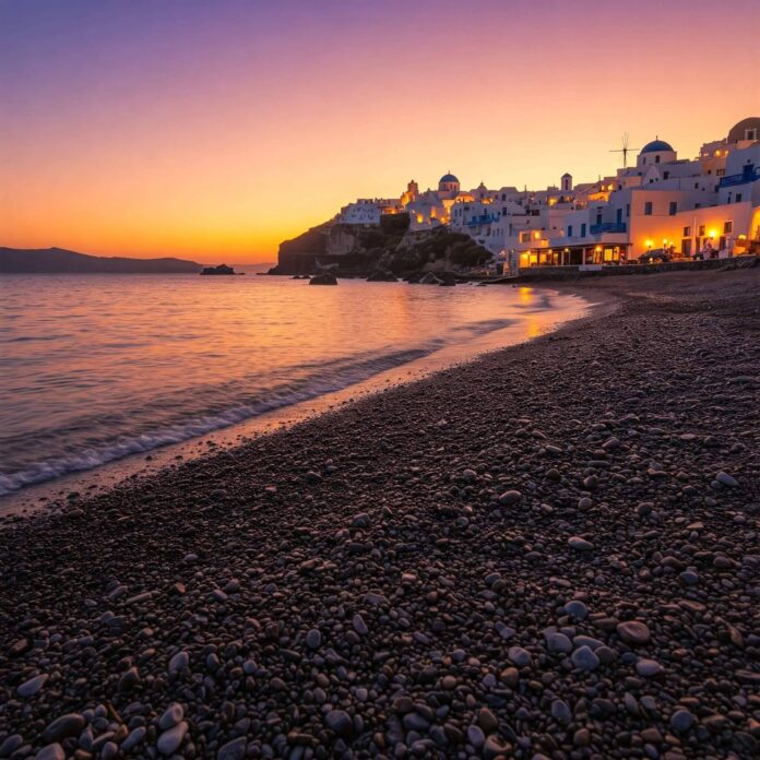 Santorini Sunset over Katharos Beach and Oia