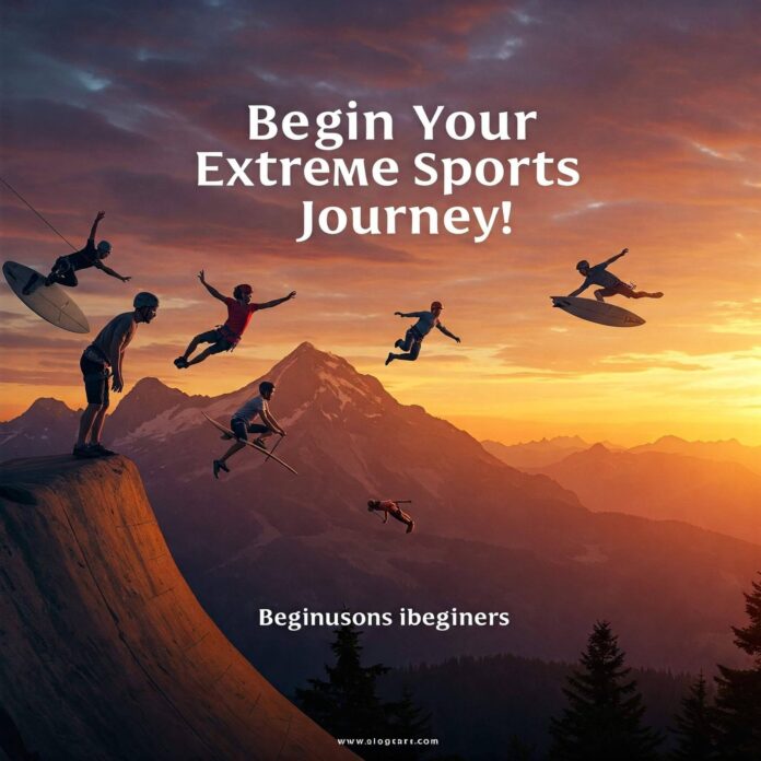 "Diverse group of beginners enjoying extreme sports at sunset."